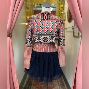 Alaïa Paris Geometric Patterned Boat Neck Sweater / Size: 38